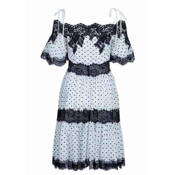 Blumarine Embroidered Polka Dot Lace Quarter Sleeves Cotton Fit Flare Dress 42 6 - Picture 3 of 12